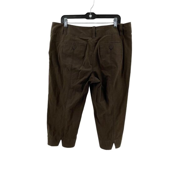 Ann Taylor Loft Women's Brown Wide Leg Cropped Khaki Pants Buttons Size 14 - Picture 4 of 13